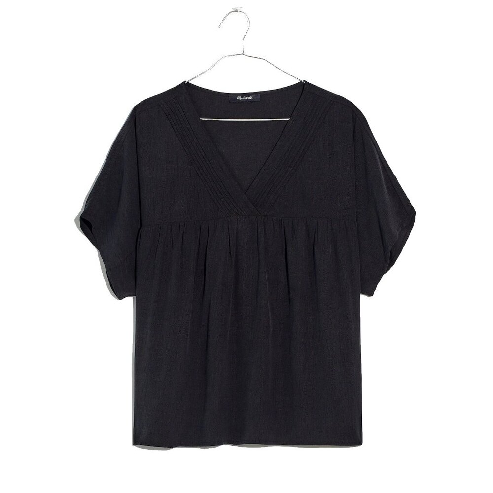 NWT Madewell Womens Size XS Black Lusterweave Pintuck Blouse Top NEW